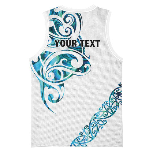 All White Maori Tribal Tattoo Personalised Basketball Jersey Polynesian Style - Aussie Hoodie