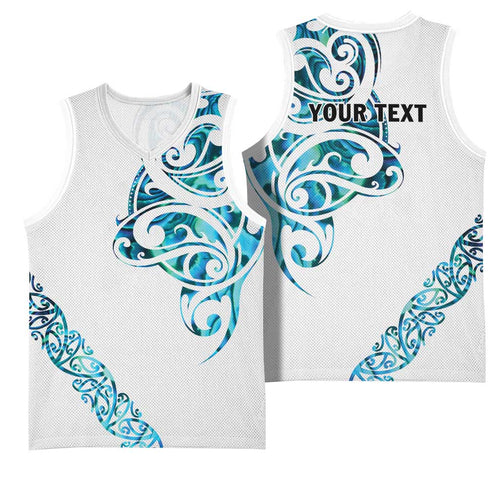 All White Maori Tribal Tattoo Personalised Basketball Jersey Polynesian Style - Aussie Hoodie
