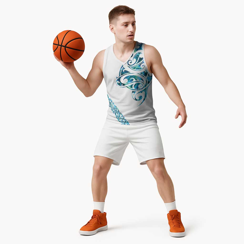 All White Maori Tribal Tattoo Personalised Basketball Jersey Polynesian Style - Aussie Hoodie