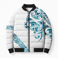 All White Maori Tribal Tattoo Personalised Bomber Puffer Jacket Polynesian Style - Aussie Hoodie