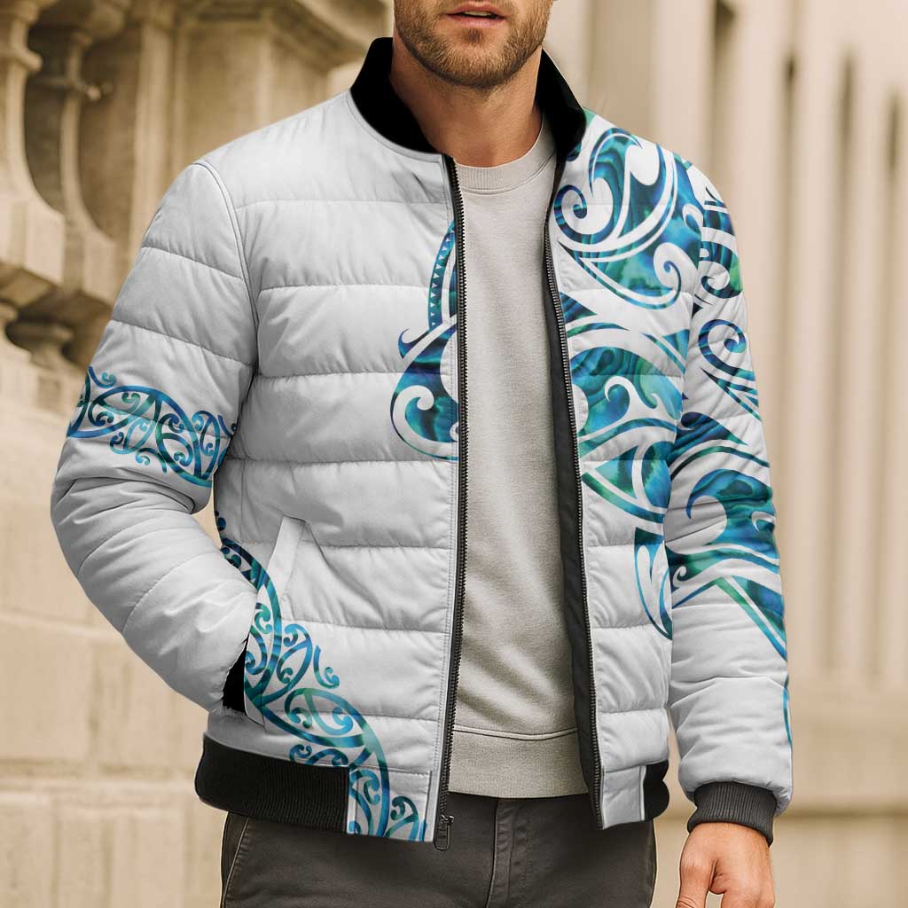 All White Maori Tribal Tattoo Personalised Bomber Puffer Jacket Polynesian Style - Aussie Hoodie