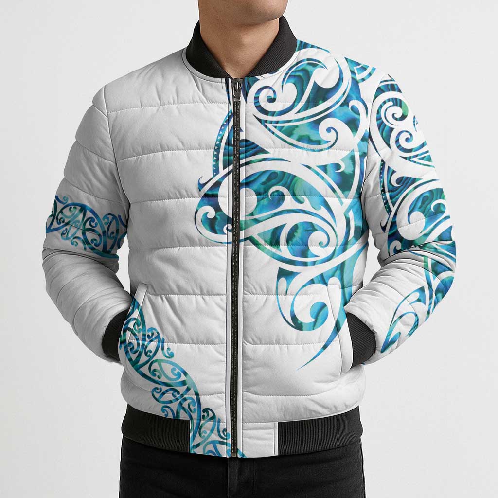 All White Maori Tribal Tattoo Personalised Bomber Puffer Jacket Polynesian Style - Aussie Hoodie