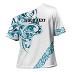 All White Maori Tribal Tattoo Personalised Cross Shoulder Shirt Polynesian Style - Aussie Hoodie