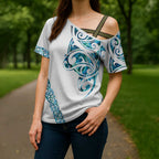 All White Maori Tribal Tattoo Personalised Cross Shoulder Shirt Polynesian Style - Aussie Hoodie