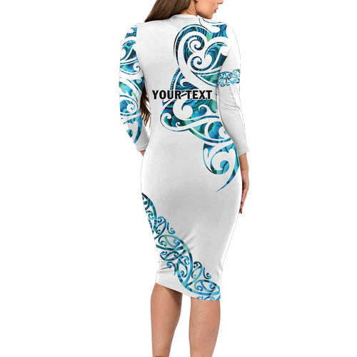 All White Maori Tribal Tattoo Personalised Family Matching Long Sleeve Bodycon Dress and Hawaiian Shirt Polynesian Style