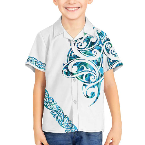 All White Maori Tribal Tattoo Personalised Family Matching Off Shoulder Short Dress and Hawaiian Shirt Polynesian Style