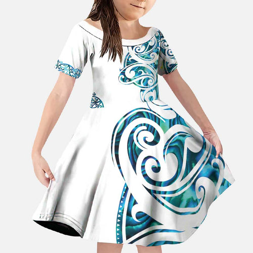 All White Maori Tribal Tattoo Personalised Family Matching Summer Maxi Dress and Hawaiian Shirt Polynesian Style