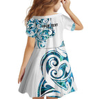 All White Maori Tribal Tattoo Personalised Family Matching Summer Maxi Dress and Hawaiian Shirt Polynesian Style
