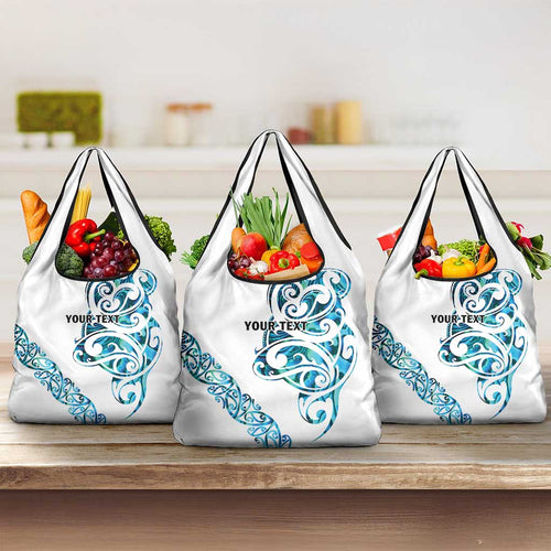All White Maori Tribal Tattoo Personalised Grocery Bag Polynesian Style