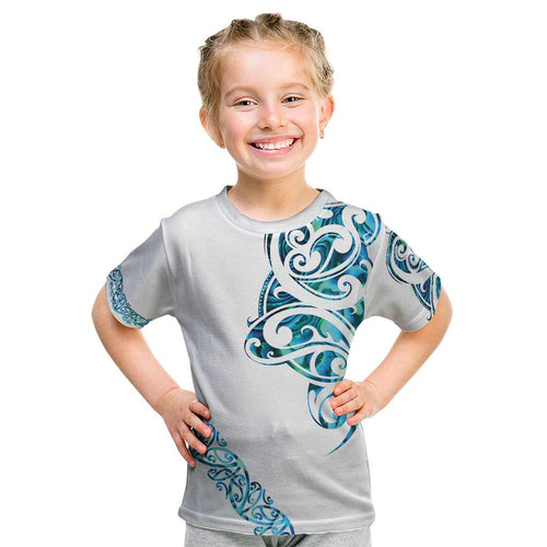 All White Maori Tribal Tattoo Personalised Kid T Shirt Polynesian Style