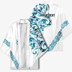 All White Maori Tribal Tattoo Personalised Kimono Polynesian Style - Aussie Hoodie
