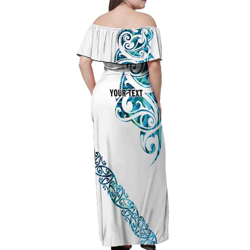 All White Maori Tribal Tattoo Personalised Off Shoulder Maxi Dress Polynesian Style
