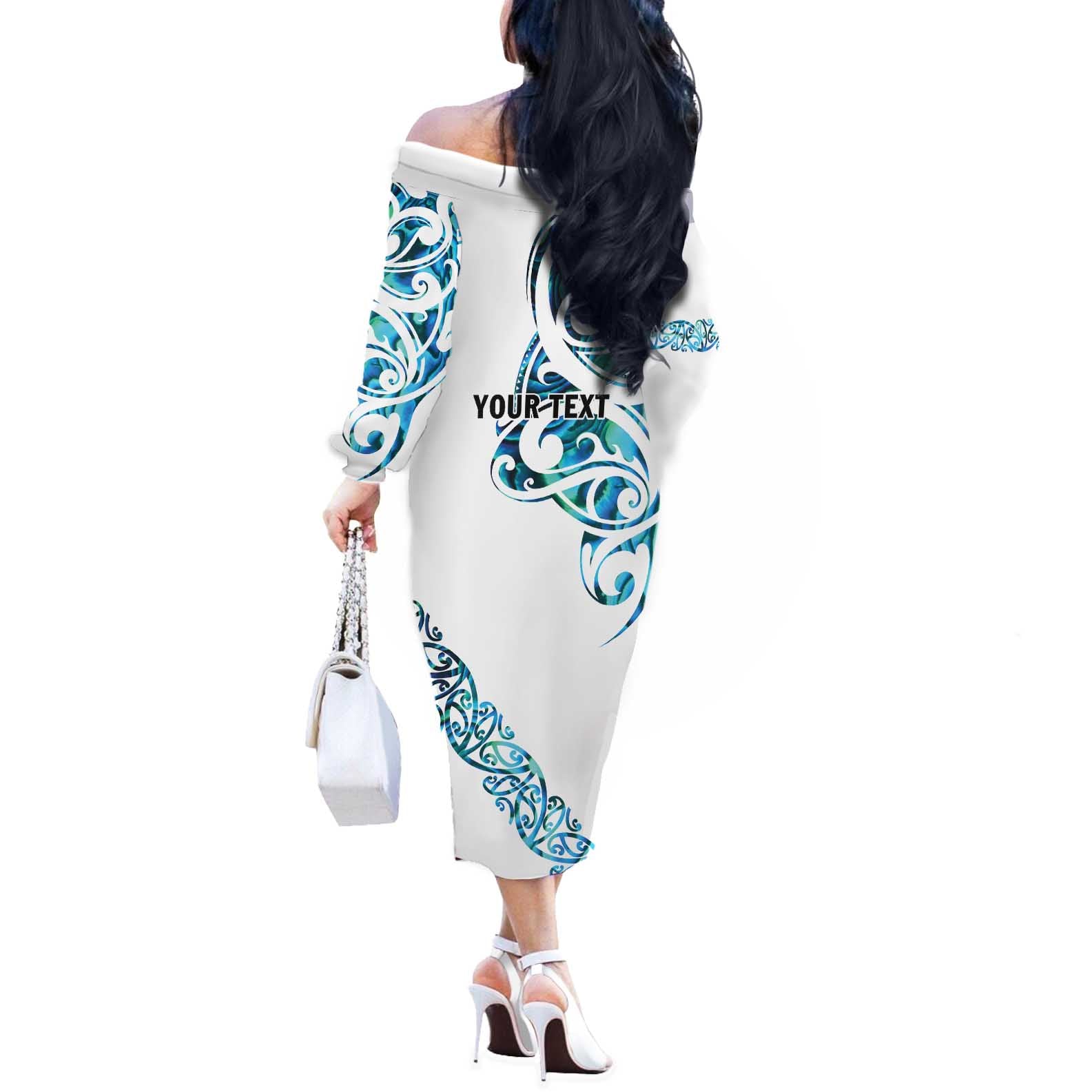 All White Maori Tribal Tattoo Personalised Off The Shoulder Long Sleeve Dress Polynesian Style