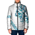 All White Maori Tribal Tattoo Personalised Padded Jacket Polynesian Style - Aussie Hoodie