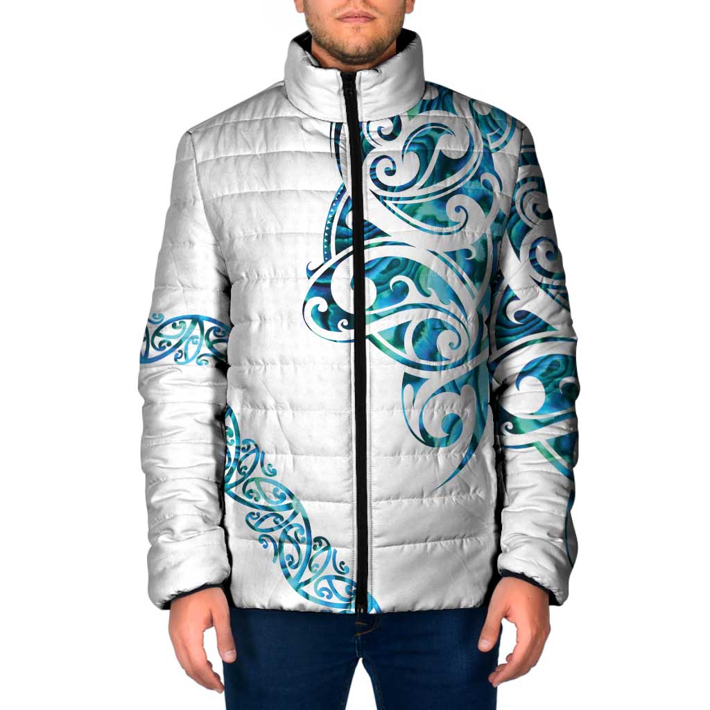 All White Maori Tribal Tattoo Personalised Padded Jacket Polynesian Style - Aussie Hoodie