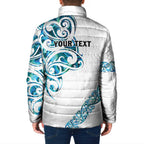 All White Maori Tribal Tattoo Personalised Padded Jacket Polynesian Style - Aussie Hoodie