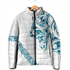All White Maori Tribal Tattoo Personalised Padded Jacket Polynesian Style - Aussie Hoodie