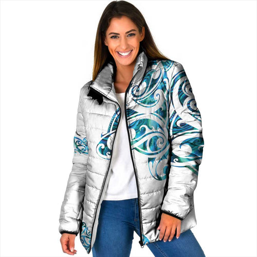 All White Maori Tribal Tattoo Personalised Padded Jacket Polynesian Style - Aussie Hoodie