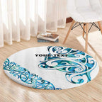 All White Maori Tribal Tattoo Personalised Round Carpet Polynesian Style