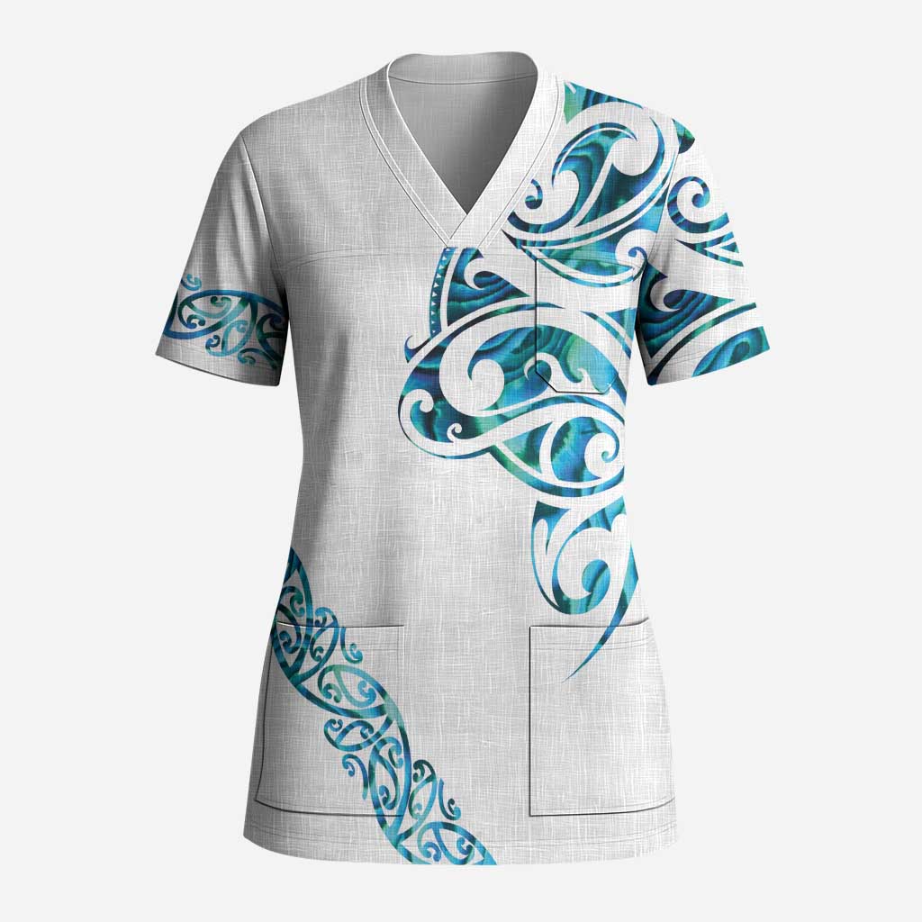 All White Maori Tribal Tattoo Personalised Scrub Top Polynesian Style - Aussie Hoodie