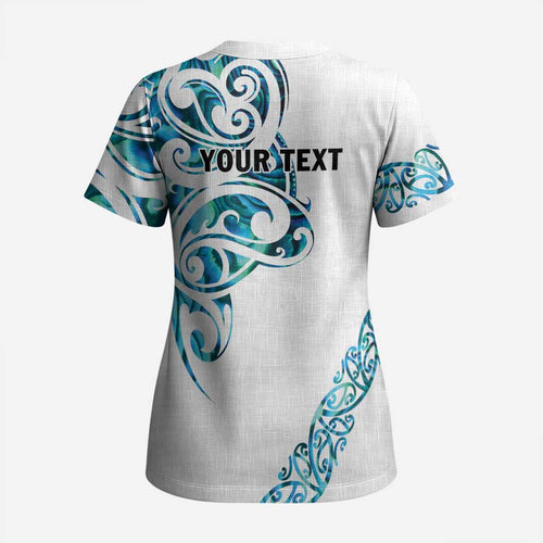 All White Maori Tribal Tattoo Personalised Scrub Top Polynesian Style - Aussie Hoodie