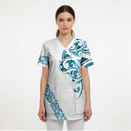 All White Maori Tribal Tattoo Personalised Scrub Top Polynesian Style - Aussie Hoodie