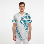 All White Maori Tribal Tattoo Personalised Scrub Top Polynesian Style - Aussie Hoodie