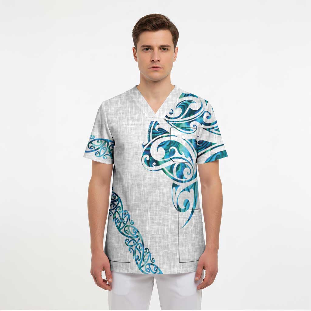 All White Maori Tribal Tattoo Personalised Scrub Top Polynesian Style - Aussie Hoodie