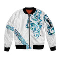 All White Maori Tribal Tattoo Personalised Sleeve Zip Bomber Jacket Polynesian Style