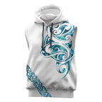 All White Maori Tribal Tattoo Personalised Sleeveless Hoodie Polynesian Style - Aussie Hoodie