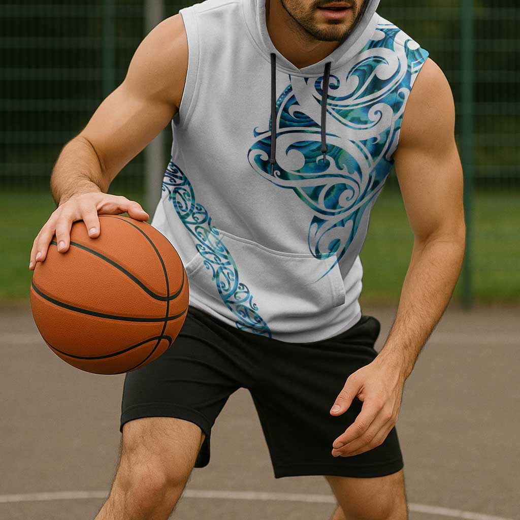 All White Maori Tribal Tattoo Personalised Sleeveless Hoodie Polynesian Style - Aussie Hoodie