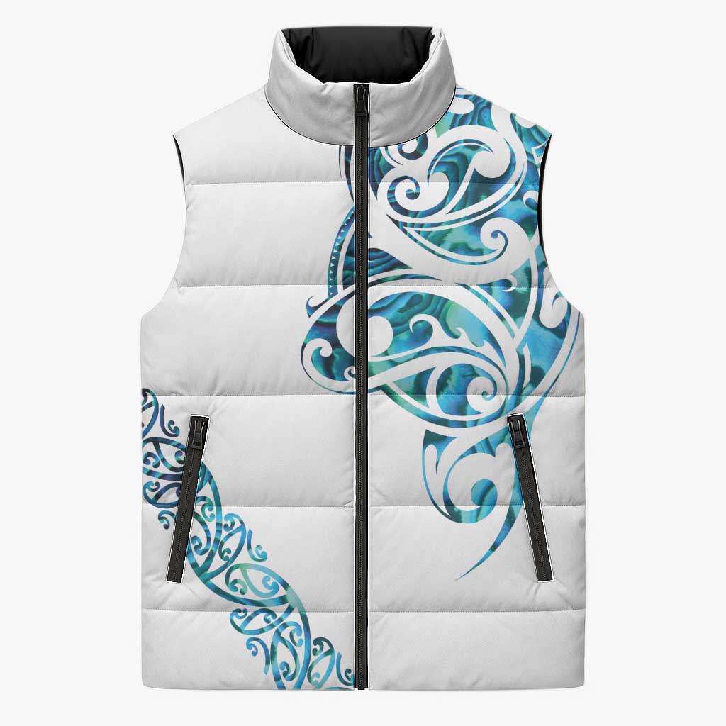 All White Maori Tribal Tattoo Personalised Sleeveless Puffer Jacket Polynesian Style - Aussie Hoodie