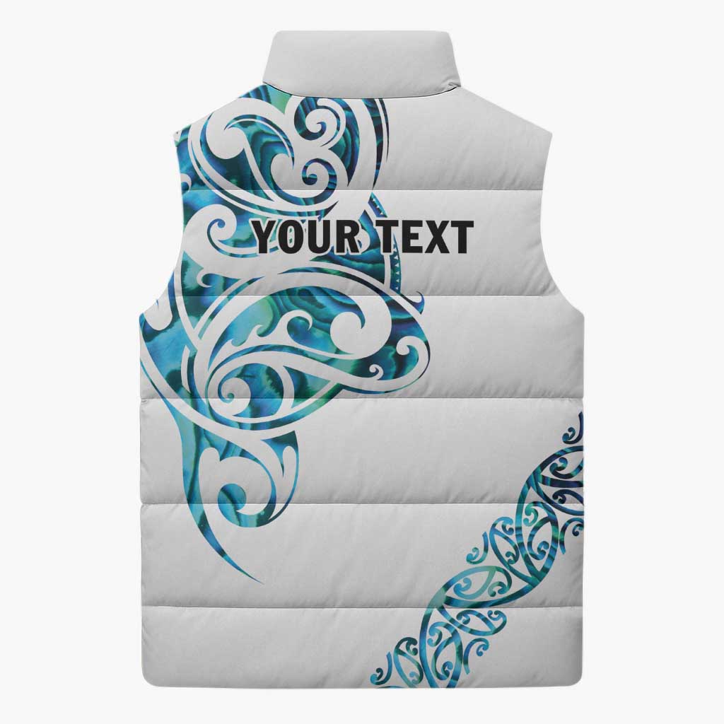 All White Maori Tribal Tattoo Personalised Sleeveless Puffer Jacket Polynesian Style - Aussie Hoodie