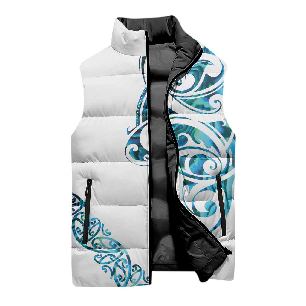 All White Maori Tribal Tattoo Personalised Sleeveless Puffer Jacket Polynesian Style - Aussie Hoodie