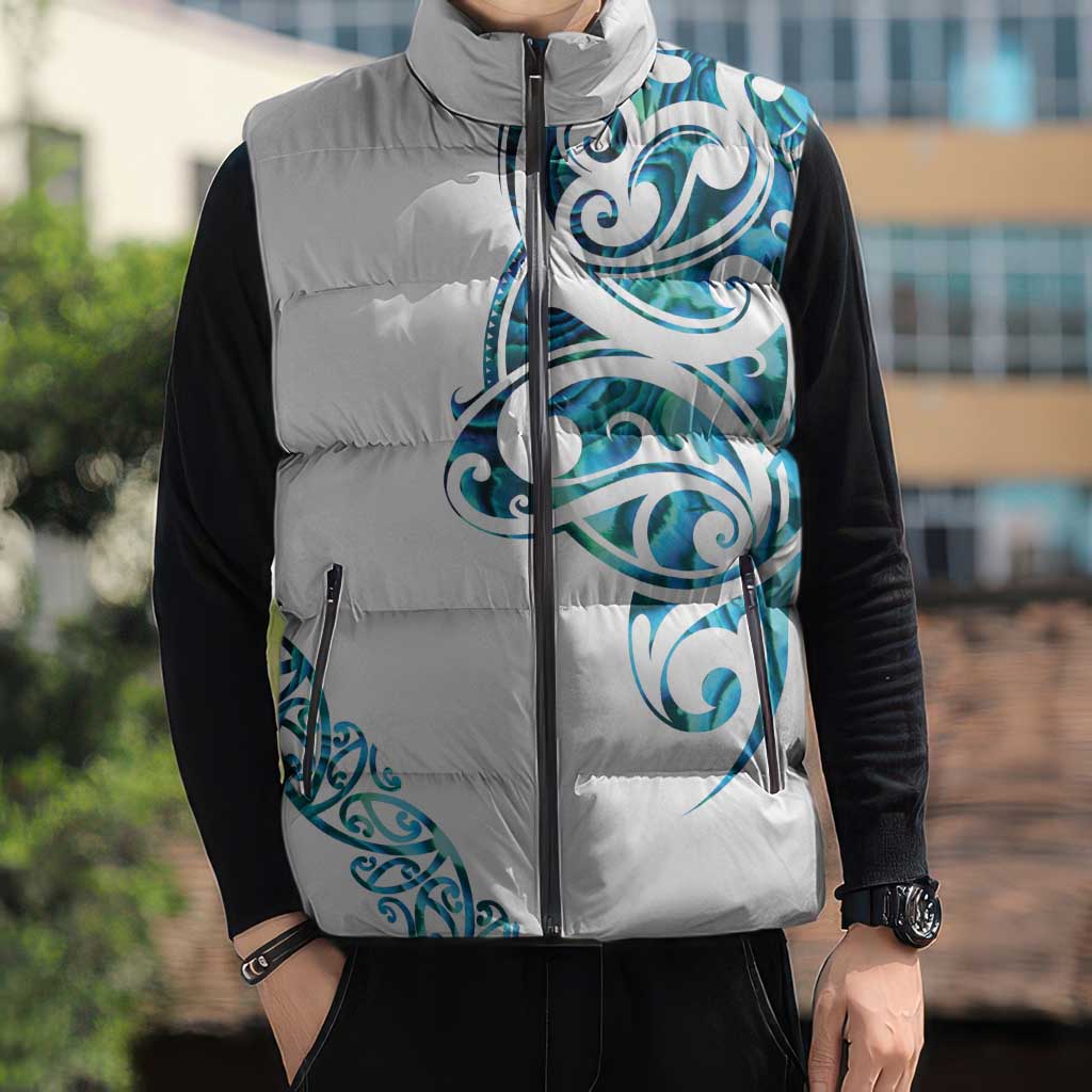 All White Maori Tribal Tattoo Personalised Sleeveless Puffer Jacket Polynesian Style - Aussie Hoodie