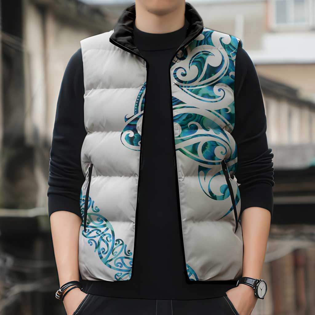All White Maori Tribal Tattoo Personalised Sleeveless Puffer Jacket Polynesian Style - Aussie Hoodie