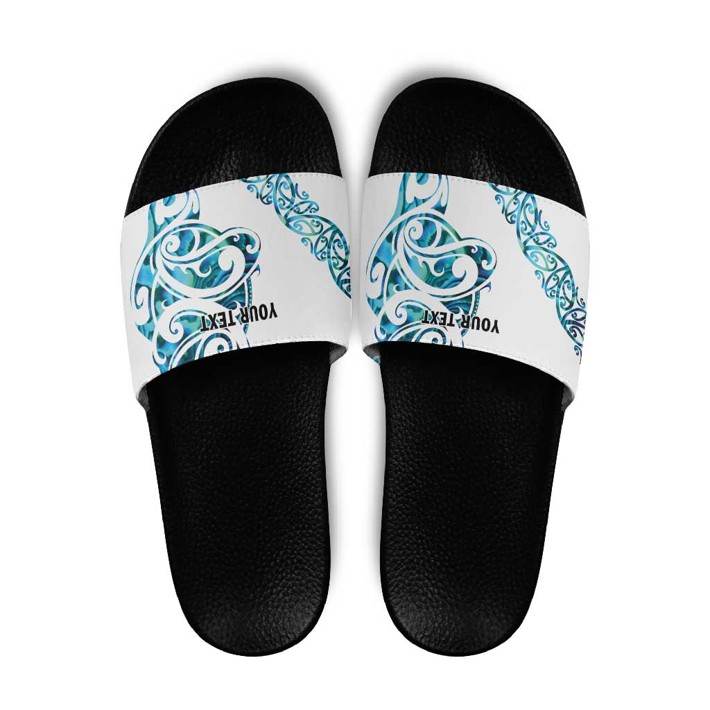 All White Maori Tribal Tattoo Personalised Slide Sandals Polynesian Style - Aussie Hoodie