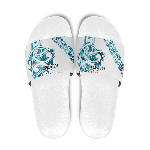 All White Maori Tribal Tattoo Personalised Slide Sandals Polynesian Style - Aussie Hoodie
