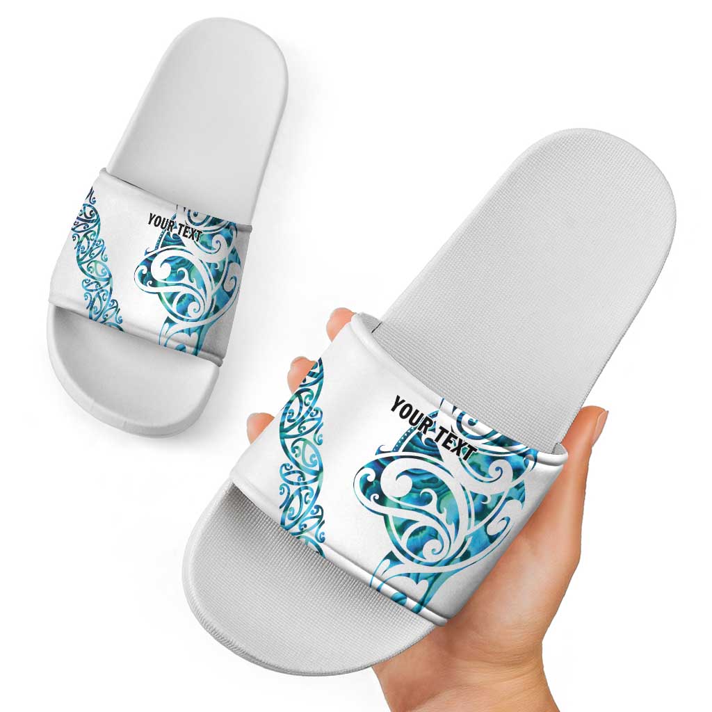 All White Maori Tribal Tattoo Personalised Slide Sandals Polynesian Style - Aussie Hoodie