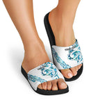 All White Maori Tribal Tattoo Personalised Slide Sandals Polynesian Style - Aussie Hoodie