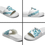All White Maori Tribal Tattoo Personalised Slide Sandals Polynesian Style - Aussie Hoodie