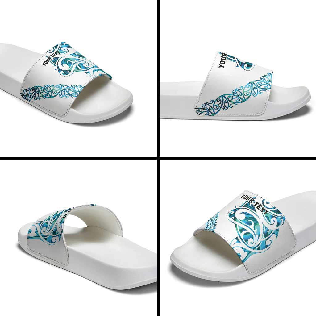All White Maori Tribal Tattoo Personalised Slide Sandals Polynesian Style - Aussie Hoodie