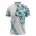 All White Maori Tribal Tattoo Personalised Zipper Polo Shirt Polynesian Style - Aussie Hoodie