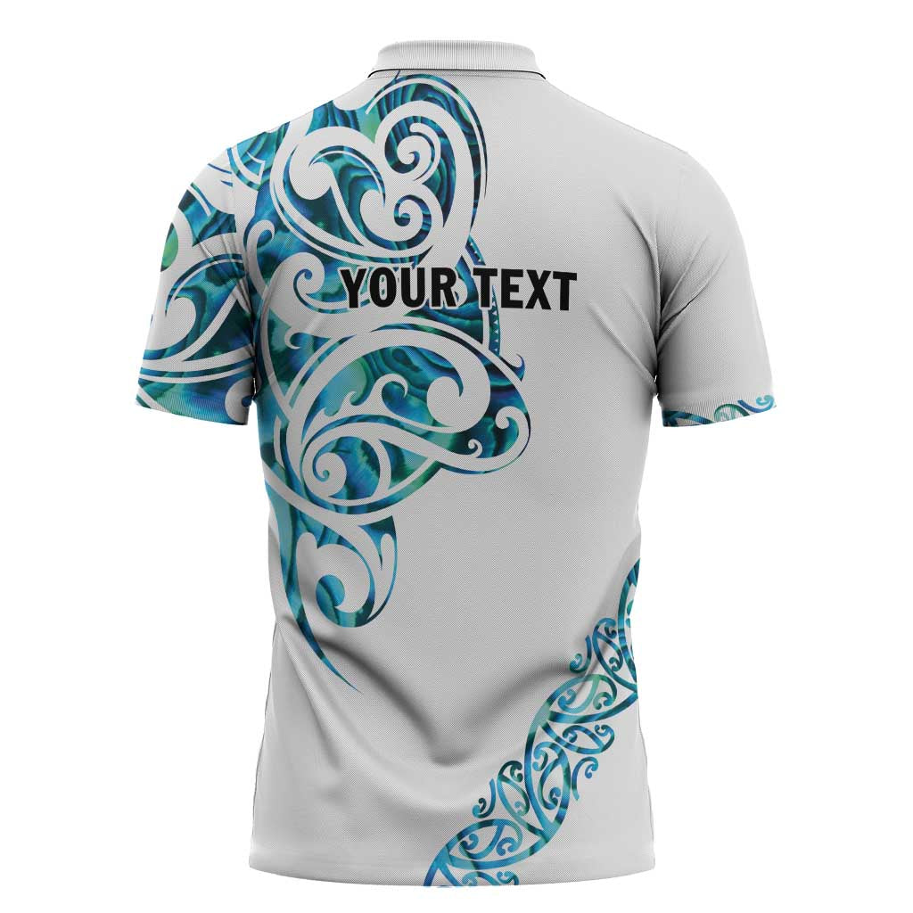 All White Maori Tribal Tattoo Personalised Zipper Polo Shirt Polynesian Style - Aussie Hoodie