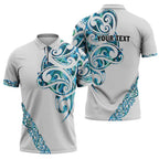 All White Maori Tribal Tattoo Personalised Zipper Polo Shirt Polynesian Style - Aussie Hoodie