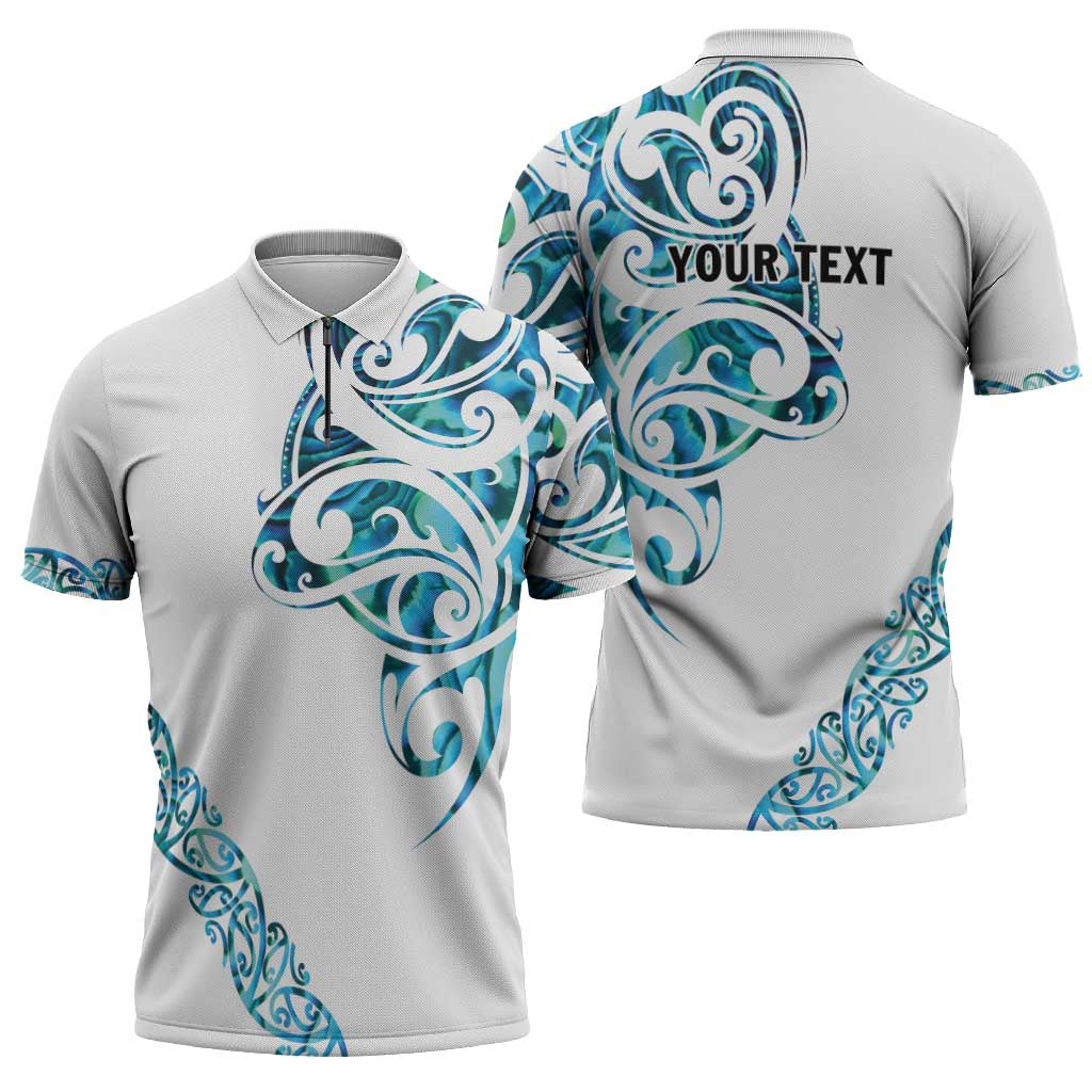 All White Maori Tribal Tattoo Personalised Zipper Polo Shirt Polynesian Style - Aussie Hoodie