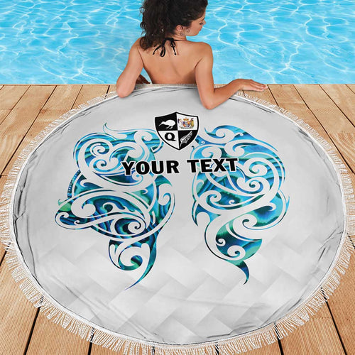 Queensland Maori Kiwi Personalised Beach Blanket Ma Kakariki Papua Shell Maori Tribal Tattoo