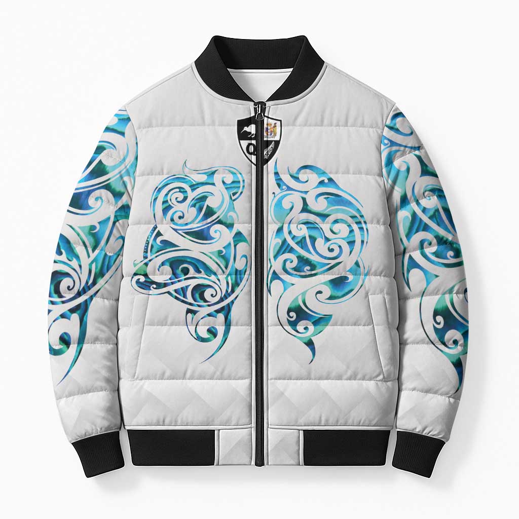 Queensland Maori Kiwi Personalised Bomber Puffer Jacket Ma Kakariki Papua Shell Maori Tribal Tattoo - Aussie Hoodie