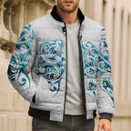 Queensland Maori Kiwi Personalised Bomber Puffer Jacket Ma Kakariki Papua Shell Maori Tribal Tattoo - Aussie Hoodie