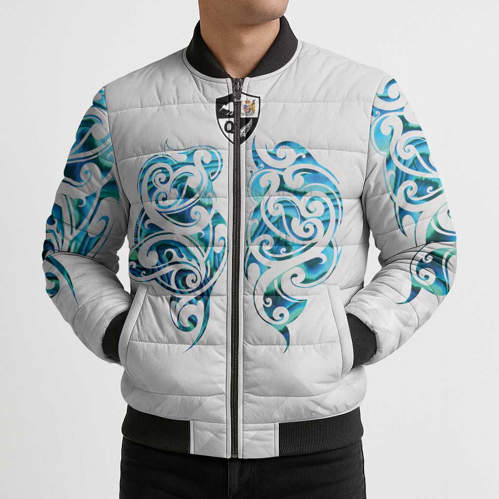 Queensland Maori Kiwi Personalised Bomber Puffer Jacket Ma Kakariki Papua Shell Maori Tribal Tattoo - Aussie Hoodie